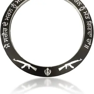 Uniqon Khalsa kada Trending Stainless Steel Metal WaheGuru Ji Punjabi Khanda Sikh Sardar Khalsa Symbol Logo Hand Cuff Sarbloh Wrist Kada, One Size, Metal, Black