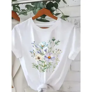 Watercolor Wildflower Graphic Tee Floral Botanical Print Shirt Soft Casual Crewneck Short Sleeve Unisex Top Spring Summer Outfit Gift For Women Men