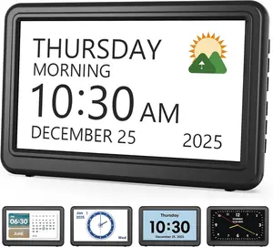 Clock with Day and Date for Elderly, 7" Large Display Digital Calendar Day Clock with 20 Custom Alarms and Medicine Reminders, Dimmable Dementia Alzheimers Clocks for Seniors, Black (Ac Powered)