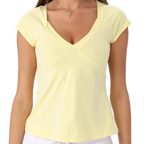 Danysu Tie Back Snatching Tops Padded Sexy VNeck TShirt Cotton Cute Going Out Tee Summer Streetwear Minimalist Thick Stretchy