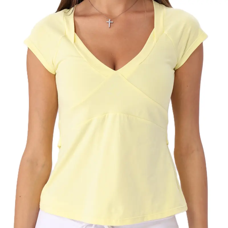 Danysu Tie Back Snatching Tops Padded Sexy VNeck TShirt Cotton Cute Going Out Tee Summer Streetwear Minimalist Thick Stretchy