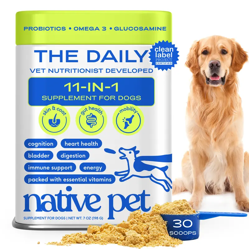 Native Pet Dog Vitamins & Supplements - 11-in-1 Vitamin Powder for Dog Food Topper - Collagen, Glucosamine, Probiotics, Omega & More- Supports Healthy Gut, Mobility & Overall Health