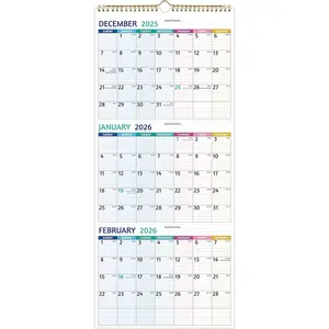 2026 Wall Calendar - 3 Month Calendar 2026 Vertical, Jan 2026 - Dec 2026, 3 Month Wall Calendar 2026, 11 x 26 In Open, 2026 Calendar Monthly with Large Print, Holidays, Thick Paper, Priorities & Notes