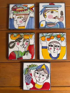 Giovanni DeSimone Ceramic Tiles Hand Painted Vintage 1960's Wall Art