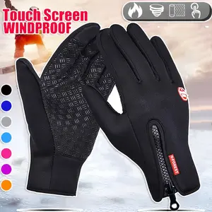 [Double warm |     fleece] 1 Double warm winter fleece touchscreen thermal cycling gloves |     Men's and Women's outdoor sports windproof with zipped closure |     for motorcycles, running, fishing, hiking - smartphone/tablet compatible - warm grip