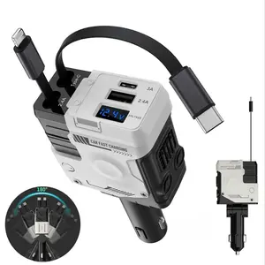 4 in 1 Retractable Car Charger, 120W Fast Charger with 31.5 Inch Retractable Cable, Dual USB Ports Adapter for iPhone Android Samsung Tablet, Fast Charging Charger