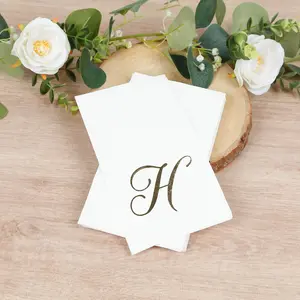 100-Pack Paper Dinner Napkins White with Gold Foil Monogram "H" – 8"x4" Folded, Disposable Party Napkins