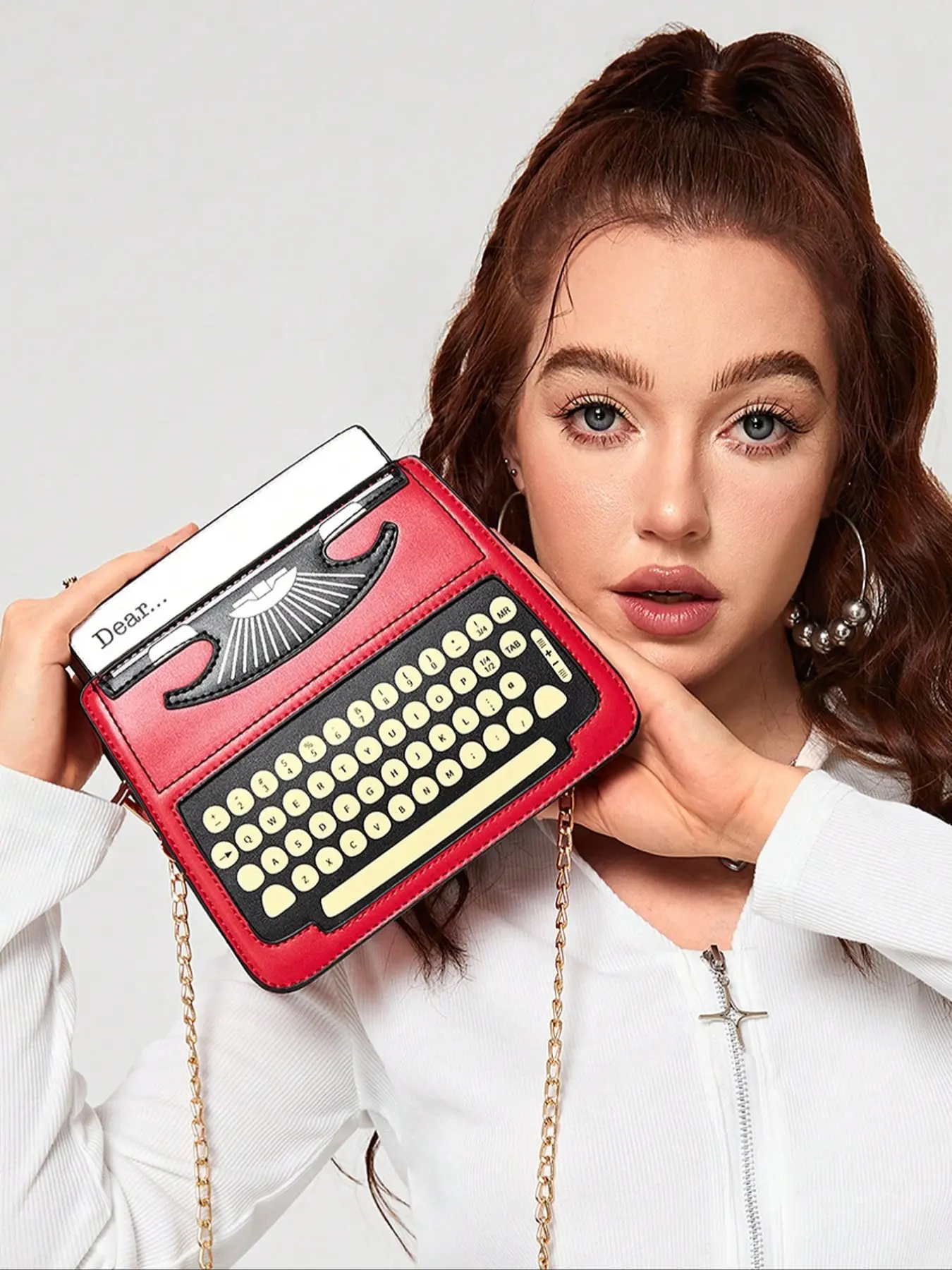 Vintage Typewriter Mini Chain Shoulder Bag, Trendy Vintage Bag, Cute Teenage Handbag, Novelty Fun Crossbody Bag, Stylish Crossbody Bag, Fashionable Unique Bags, Thanksgiving Christmas Birthday Gift, Casual Fashion Bag