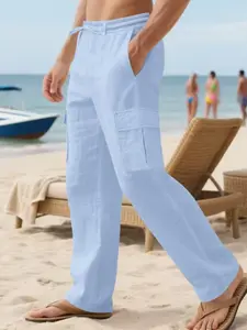 New Halloween -Black Friday  Flax Long Pants, Unisex Pirate Style, Soft Comfortable Fabric, Casual Loose Fit, Drawstring Waist, Spring & Fall Wear  -Multi-pocket work pants are highly practical.