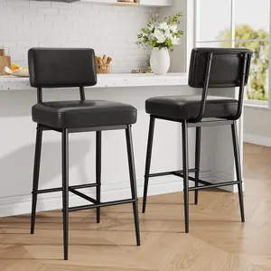 Set of 2 Counter Height Bar Stools 26 Inch Modern Faux Leather Upholstered Bar Stools with Backrest and Metal Legs Rustic Style Perfect for Kitchen Island Counter Bar and Home Use