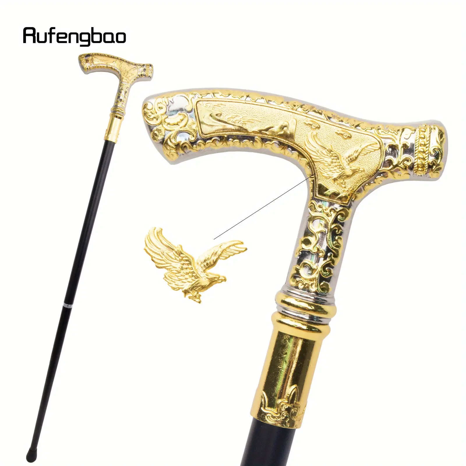 Golden White Luxury Eagle Handle Walking Cane Fashion Decorative Cool Walking Stick Gentleman Elegant Cosplay Cane Knob Crosier 89cm
