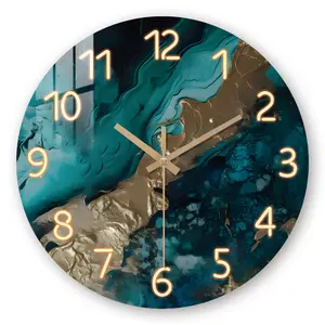 1pc Wooden Wall Clock, Green Marble Texture Design, Tempered Film Veneer Silent Clock, Suitable for Living Room, Kitchen, Bedroom, Office Decoration, Modern Home Art Decoration, Festival, Birthday Gift, Battery Powered (AA Batteries Not Included)