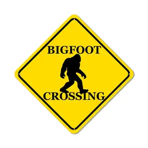 Funny Metal Warning Bigfoot Crossing XING Sign Wall Decor Man Cave Bar Sasquatch outdoor/indoor sign, 8x8 inch street road sign