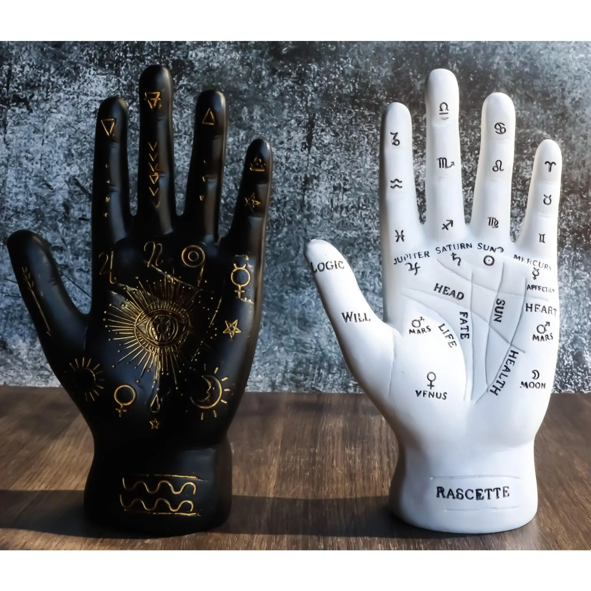 Ebros Black & White Psychic Fortune Teller Palmistry Hamsa Hand Ornaments, Room Decor Figurine, Home Supplies Statue for Gifting