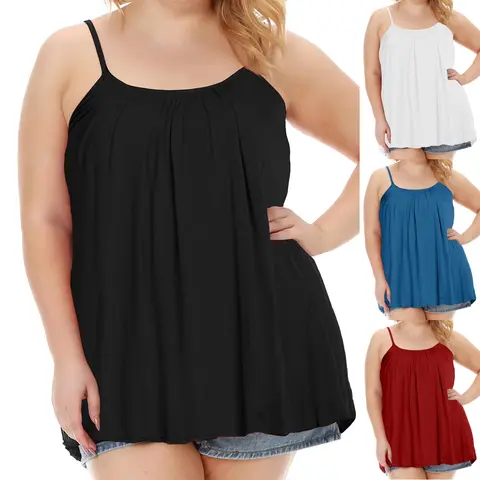 Women's Sleeveless Camisole With Built in Bra Flowly Swing Cami Tank Top With Adjustable Straps Plus Size S-4XL, Basic Pleated Loose Casual Camisole Tank Tops For Women, Ladies Clothes For Daily Wear
