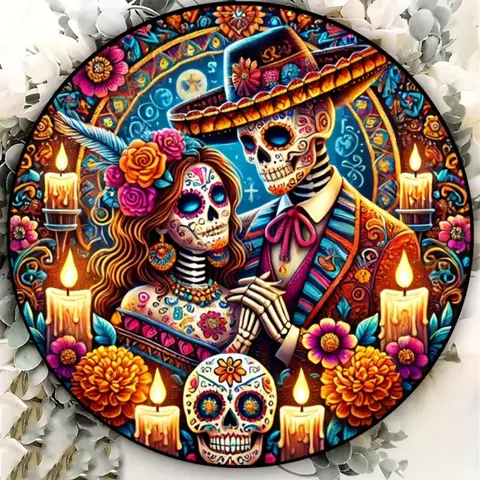 Day of the Dead Lover Aluminum Sign Decorative Plaque, Romantic Folklore Theme, Mexican Culture Home Office Decor, Dia De Los Muertos Decoration
