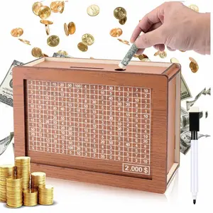 Wooden Cash Saver Money Box, Piggy Bank, Outdoorfun Coin Bank ,Cash Vault Wooden Savings Box with Counter, Money Target, and Numbers, Perfect for $10,000/$2000 Savings Goal, Halloween, and Christmas Gifts.