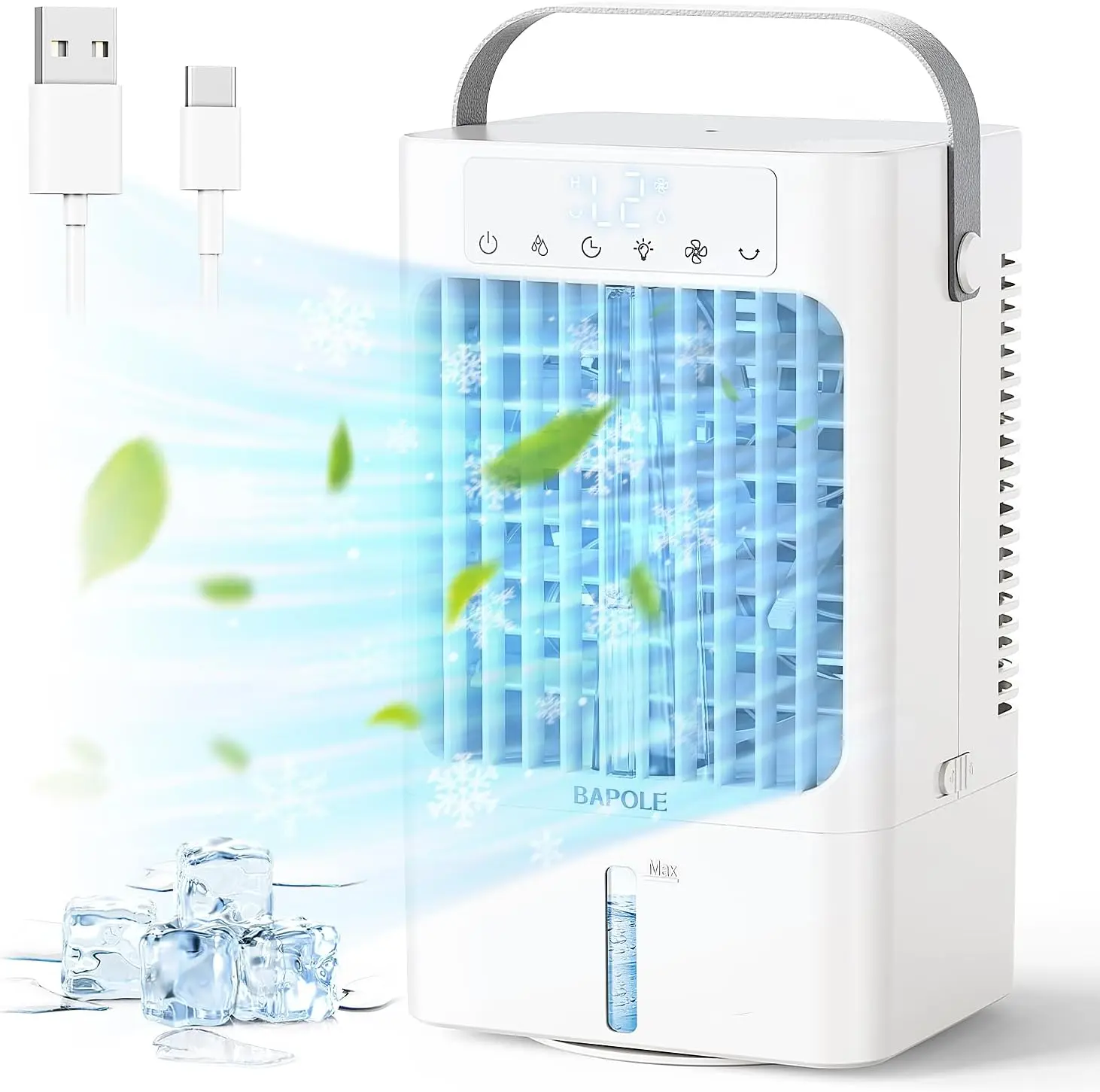 Portable Air Conditioner with 900ml Tank & spray, 4 Wind Speeds & 7 Color Light, Timer & 90° Oscillating Cooling Tower Fan for Home Office, Bedroom, Camping – USB Powered Personal Cooler - White