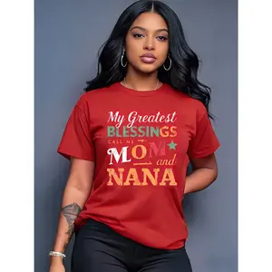 100% Cotton Women's Short Sleeve Top "Slogan Print Round Neck Machine Washable Comfortable, Soft, Breathable Suitable for Spring, Summer, and Autumn Loose Casual Fashion Commuting Daily Simple Versatile