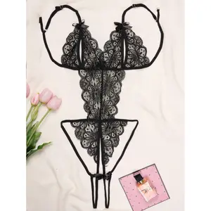 Soft Tempt Sheer Lace Bodysuit for Women One Piece Lingerie Floral Design Adjustable Strap Lightweight Soft Fit