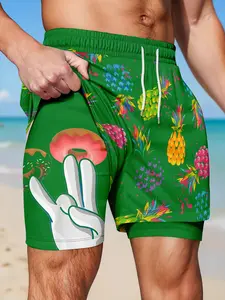 Men's Casual Beach Shorts, Pineapple Print, Drawstring Waist, Comfortable Summer Fashion, Perfect for Vacation
