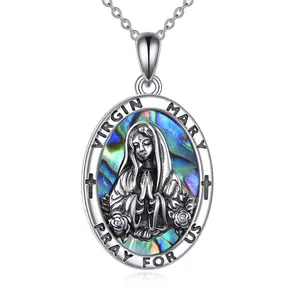 S925 Sterling Silver Virgin Mary Necklace for Men  Saint Christopher Pendant Necklace Religious medals Jewelry Gift