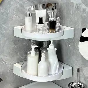 1pc/2pcs Triangular Bathroom Corner Shelf, Rotatable Shower Gel Organizer, No Drill Skincare Storage Rack, Space Saving Bath Accessory