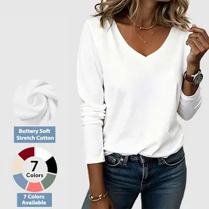Flamingals Solid V Neck Long Sleeve 95% Cotton 5% Spandex T-Shirt- Classic Fit, Comfortable & Stylish for Casual Outings