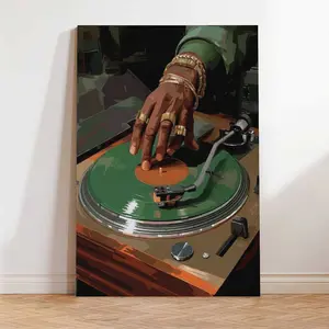 Vinyl Record Music Wall Art, Black Man DJ Art Painting, Turntable Poster, Hip Hop Music Decor, Hypebeast Print