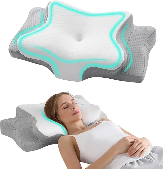 Automotive Ergonomic Orthopedic Contour Neck Pillow, CertiPUR-US Memory Foam, 4.7-5.5in Height Adjust, Breathable Easy-Care Pillowcase, Car Interior & Travel Use for Neck/Shoulder Pain Relief, Neck Care