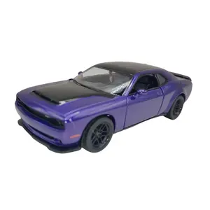 KINSMART 1:40 Scale 2023 Dodge Challenger SRT Demon Diecast Toy Car 5 Inches Length Purple Multi-Color Collection True Size Scale Openable Door