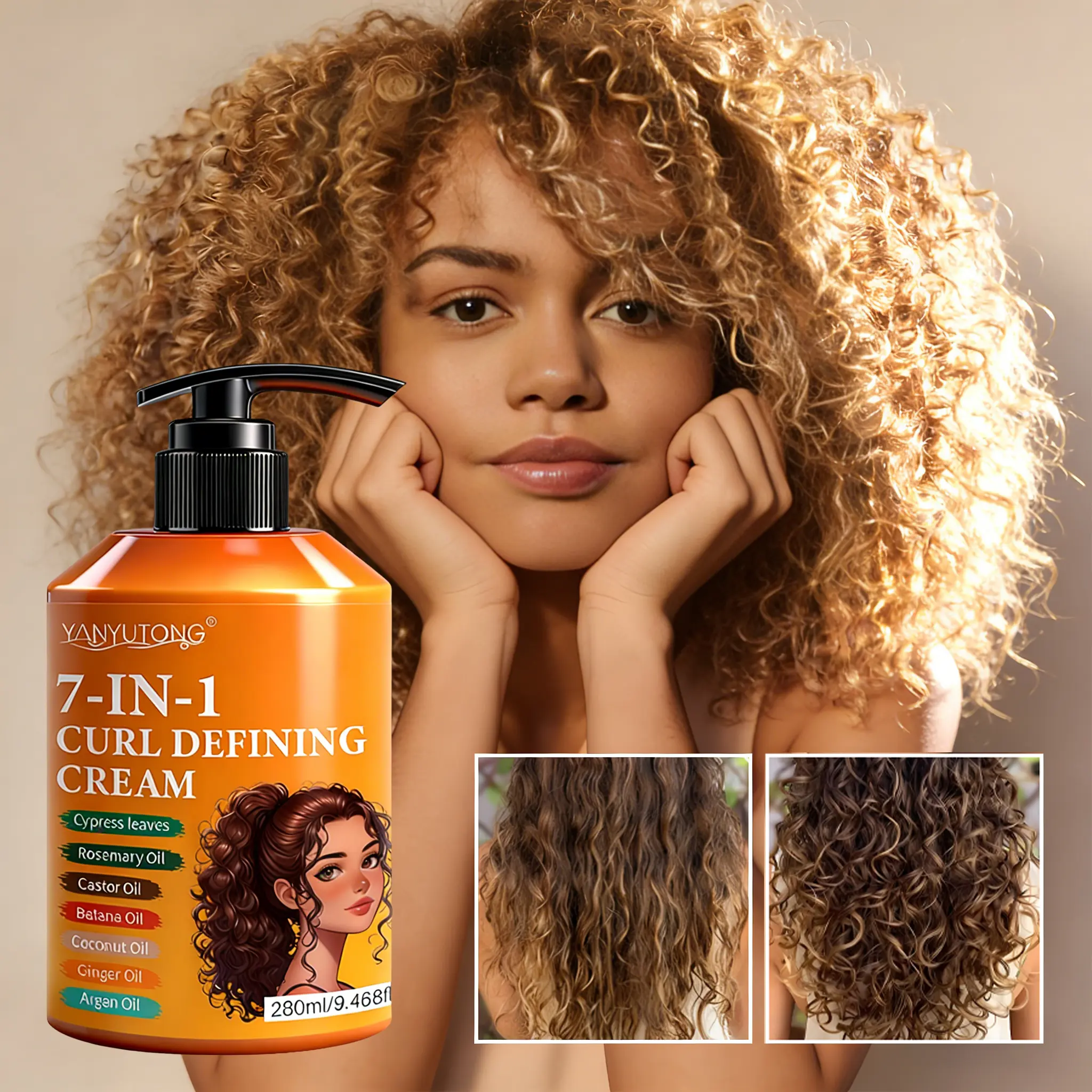 280ML Argan Oil Hair Serum Curl Defining Cream, Moisturizing Curl Cream, Curling Cream, Nourishing Hair Care, Nubian Braids/latin Curls, Smooth Shine, Long-Lasting Hold, High Elasticity, Curl Styling, Curly Hair Products, Shiny Curls
