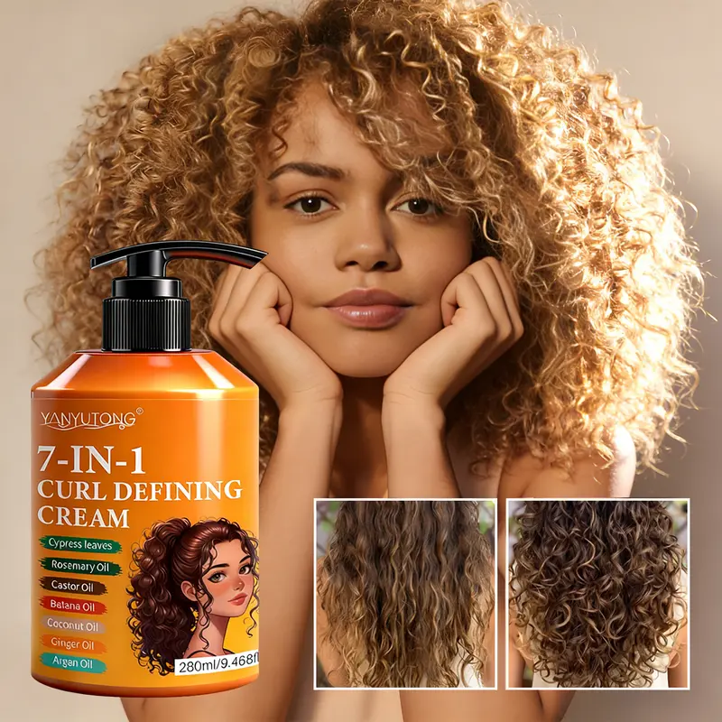 YANYUTONG 7-in-1 Curl Defining Cream, 280ml, with Argan Oil & Coconut Oil, Nourishing for Nubian Braids & Latin Curls, Long-Lasting Hold, High Elasticity, Smooth Shine