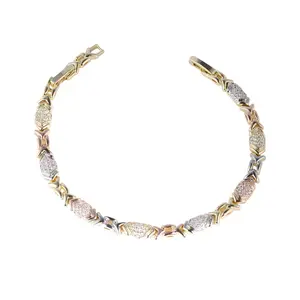 14 Karat Gold Plated Chevron Link Bracelet - Iced Details, Multi-Tone Drip Design, 7-7.5 In Adjustable Size Fashion Costume Jewelry Accessory