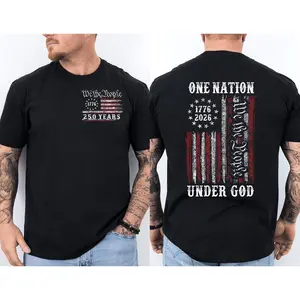 Usa 250th Anniversary Shirt 1776–2026, One Nation Under God Patriotic Tee, America Semiquincentennial 250 Years Flag 4th Of July 2026, Unisex Short Sleeve Tee, Graphic Round Neck Tee