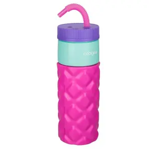 Cool Gear 24oz Plastic Retro Squishy Water Bottle, Prism Purple with Foam Grip and Resealable Straw