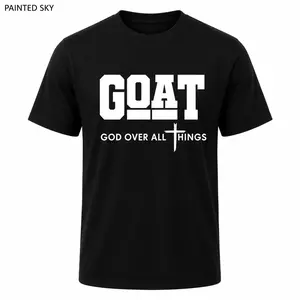 GOAT ("God Over All") graphic T-shirt for men, 100% pure cotton, loose street-style short sleeves-trendy Christian casual top, best-selling faith urban fashion style.