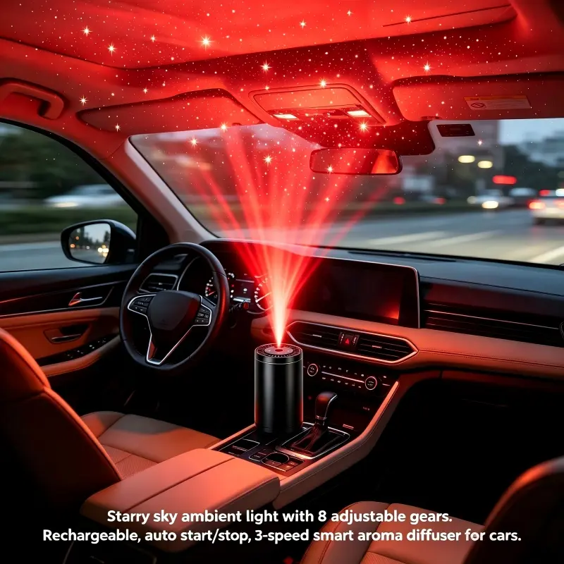 Smart black fragrance diffuser - includes 1 bottle of 90 ml cologne essential oil, smart 3 modes + 8 ambient light options + starry sky top-tier scent diffusion, suitable for home fragrance, car fragrance, office fragrance, and more.
