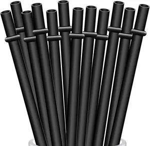 12-Pack Reusable Black Straws, 10.5" and 13" Long Hard Plastic Tumbler Replacement Straws for 16 OZ 20 OZ 30 OZ Stanley, YETI, Mason Jar, Starbucks Tumblers, Set of 10 with Cleaning Brush