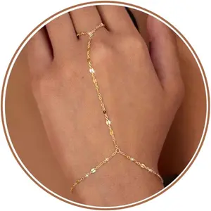 Hand Chain Gold Silver Bracelets for Women 14K Gold plated Hand Chain Bracelet Non Tarnish Satellite Bead Dot CZ Pearl Link Ring Bracelet Trendy Hand Jewelry Gifts for Women Adjustable