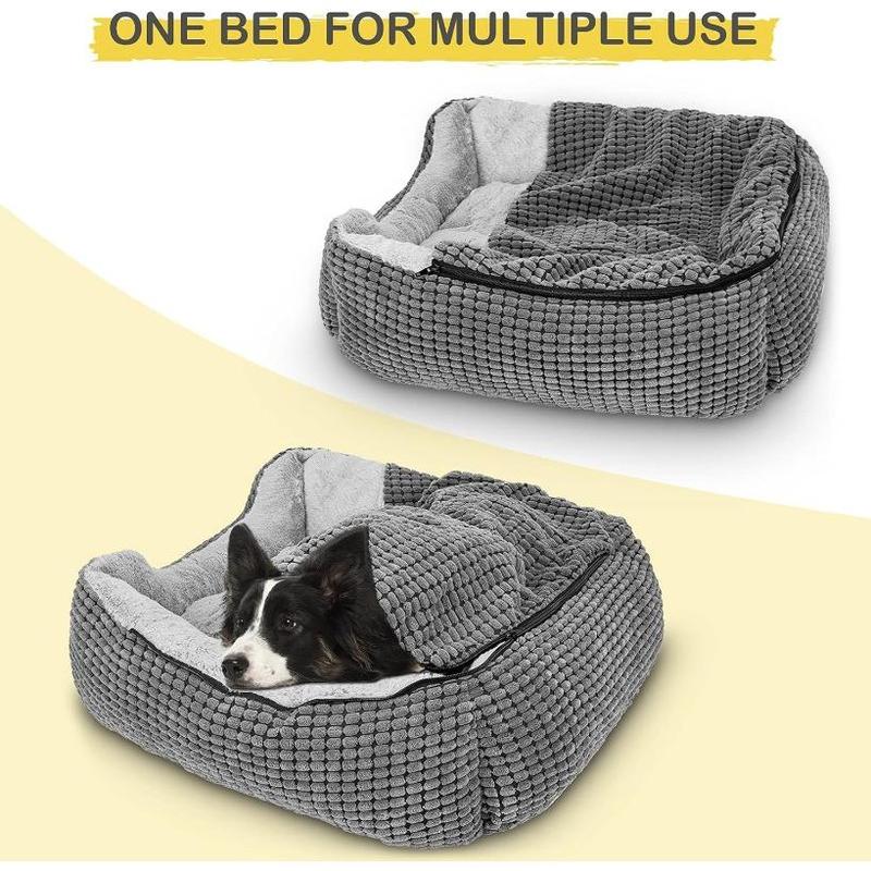 Dog Beds for Large Medium Small Dogs, Rectangle Cave Hooded Blanket Puppy Bed, Luxury Anti-Anxiety Orthopedic Cat Beds for Indoor Cats, Warmth and Machine Washable (35 inches, Grey)