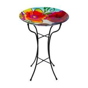Northlight 18" Multicolored Painted Glass Floral Bird Bath