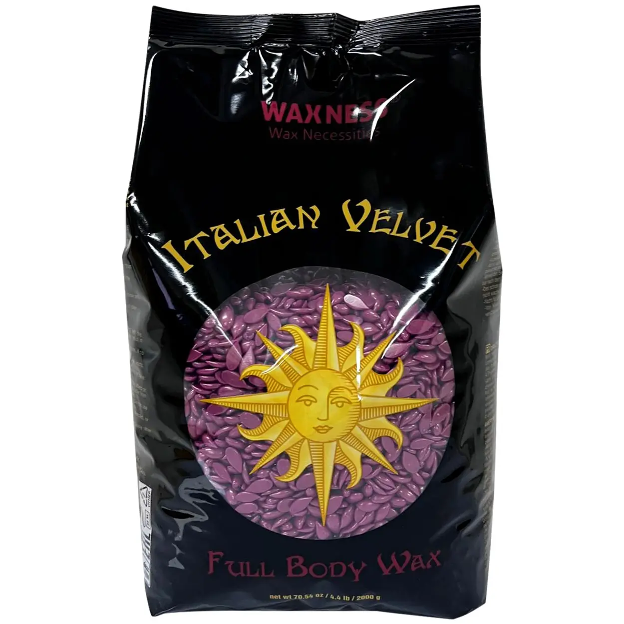 Waxness Italian Velvet Full Body Hard Wax Beads 4.4 Lb / 2 Kg - For Hair Removal - Hypoallergenic Body Hair Remover Sensitive