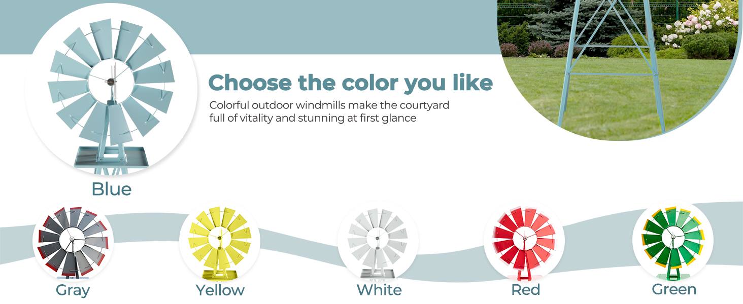 Outvita 8FT Ornamental Windmill, Heavy Duty Durable Metal Weather Vane Garden Decoration Weather Resistant for Garden, Yard, Farm, Seaside (8ft-Gray)