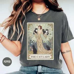 Comfort Colors Cat Lady Tarot Card Shirt, Cat Lover Tshirt, Witchy Cat Lady Tee, Cat Mom Gift, Funny Cat Mama Mothers Day Gift Summer