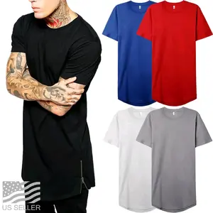 New men's Longline Hipster side zipper T-shirts