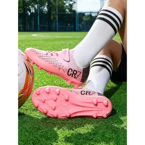 Ag Long Spike Soccer Shoes Cr7 Velcro Training Shoes Youth Campus Natural Grass Match Shoes Casual AllSeason Football Footwear