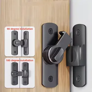 3Pack/Set Adjustable Security Door Lock Set, Heavy Duty 90°/180° Zinc Alloy Flip Latches for Home, Cabinet Closet, Office, Hotel, Apartment, Sliding Barn Door, Black Screws, Mini Gadgets Hardware Door Reinforcement Locking Hinges