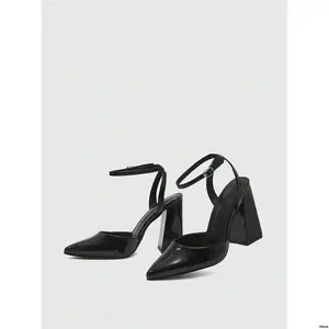 Vacation Wedding Party CUCCOOBIZCHICStylishBlackPatentLeatherPointedToePeepToeChunkyHeelPumps ChicForCommute Date
