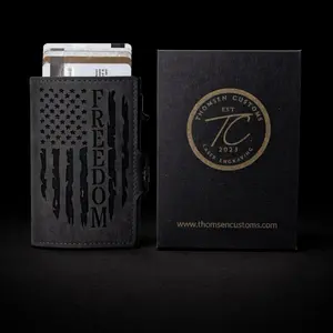 Thomsen Customs Freedom Flag Pop Up Wallet - Custom Engraved Everyday Carry Wallet Holds 6-8 Cards Cash Personalizable Made in Kansas